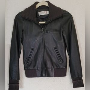 Shipley & Halmos Dark Leather Jacket with Ribbed Accents